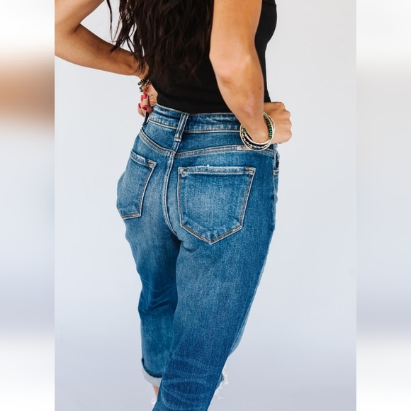 KanCan Boyfriend Blue Jeans Denim Pants Relaxed Fit Distressed Cuffed Blue 7 27 - Picture 3 of 16